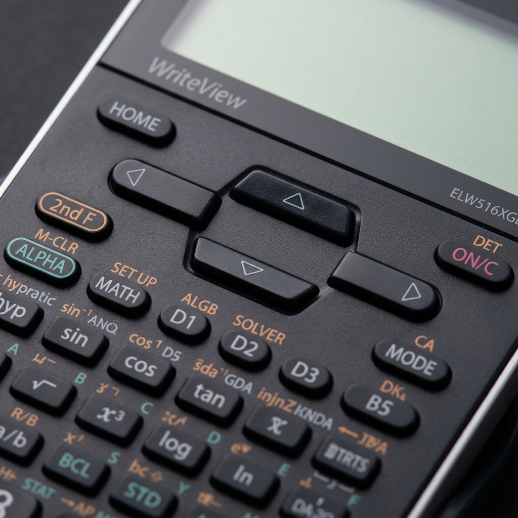 Macro photograph of the SHARP calculator buttons, showing texture and precise text labels.