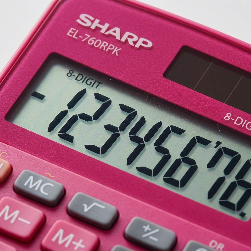 Macro detail focusing on the raspberry pink EL760RPK's crisp LCD printing and screen text.