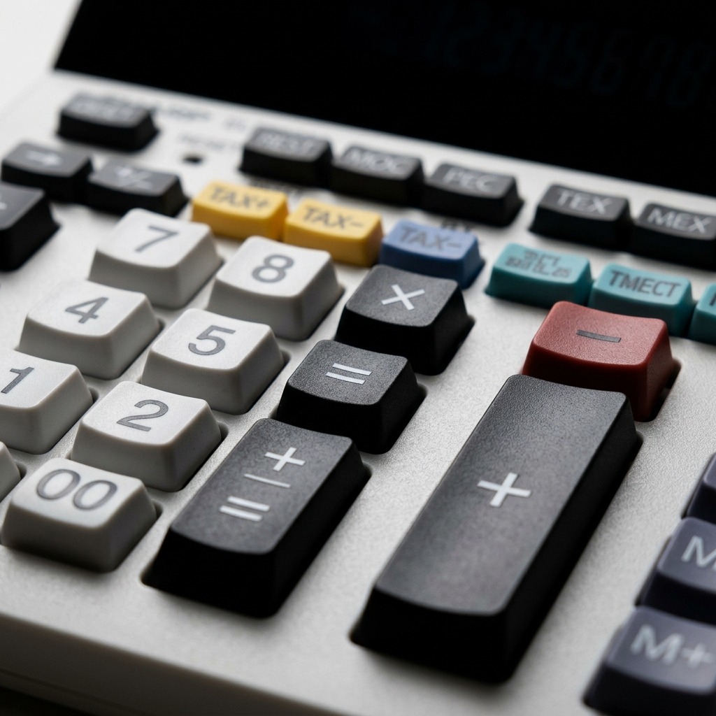 Extreme macro detail of the SHARP ELDP9001 calculator, showing keycap textures and precise legends.
