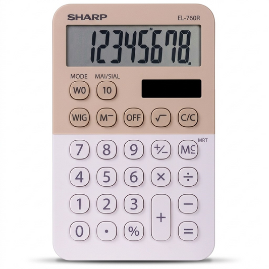 Sharp EL760RBLA 8-digit twin power desktop calculator in latte color