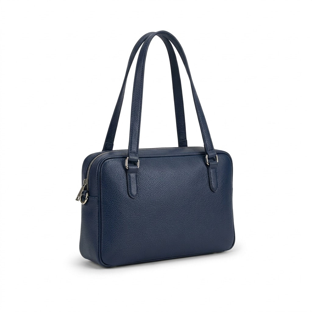 A high-resolution, centered view of the Mancini Leather Goods HBP1082-NAVY pebble leather briefcase.