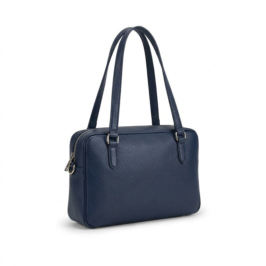 A high-resolution, centered view of the Mancini Leather Goods HBP1082-NAVY pebble leather briefcase.