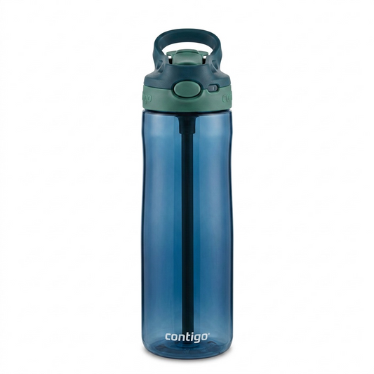 A high-resolution product photograph of the Contigo 20 oz. Autospout reusable water bottle to the side against a white background.