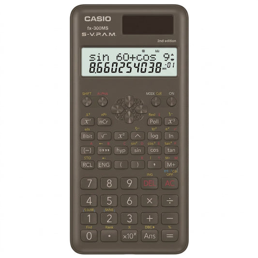 Casio FX-300MS Plus 2nd Edition scientific calculator with 2-line display on a white background.
