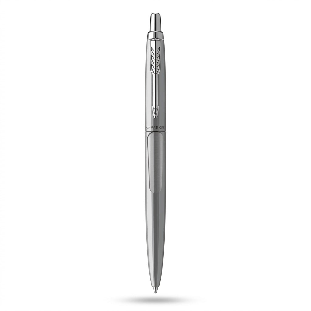 Parker Jotter XL Monochrome Ballpoint Pen in stainless steel with signature arrow clip.