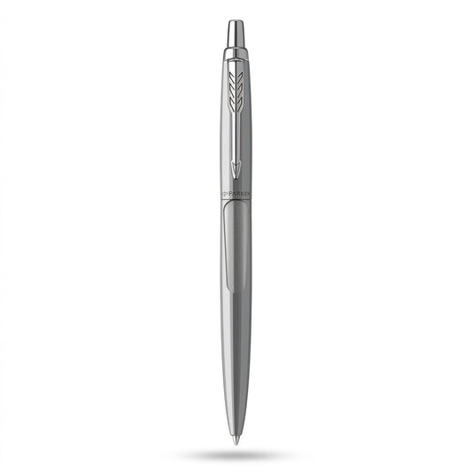 Parker Jotter XL Monochrome Ballpoint Pen in stainless steel with signature arrow clip.