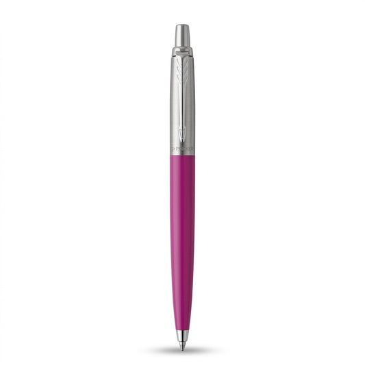 Parker Jotter Originals ballpoint pen with classic magenta barrel and stainless steel trim.