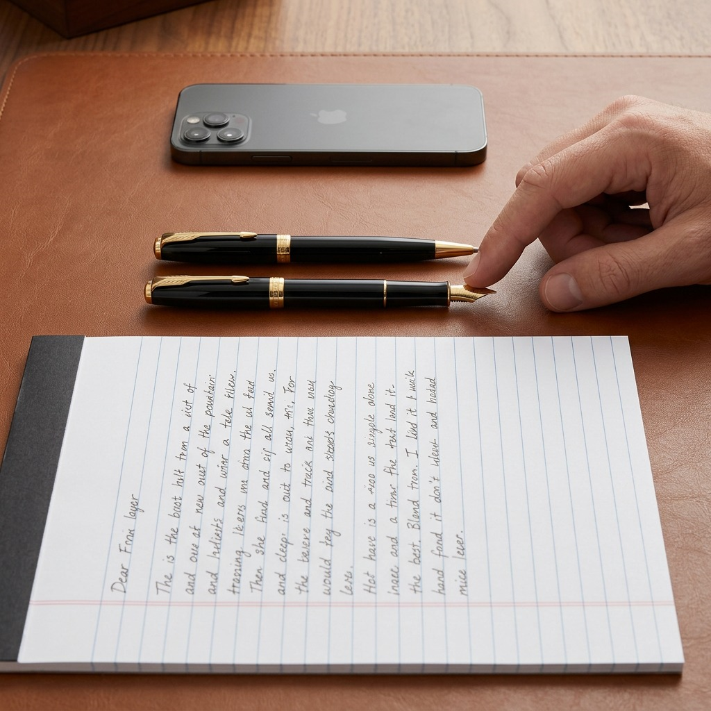 Parker Sonnet Duo pens on a desk next to a smartphone and notepad for scale reference.
