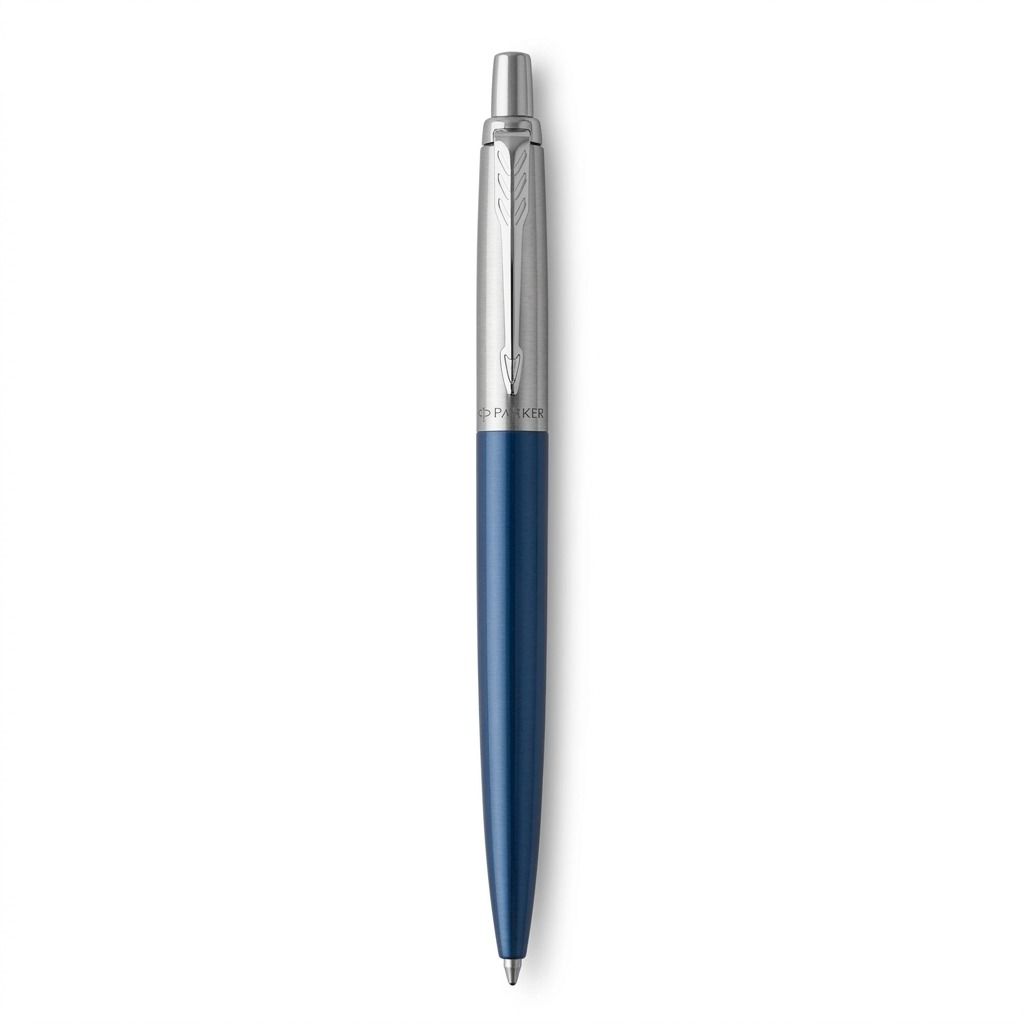 Parker Jotter Ballpoint Pen in Waterloo Blue with stainless steel trim and signature arrow clip.