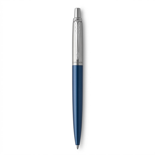 Parker Jotter Ballpoint Pen in Waterloo Blue with stainless steel trim and signature arrow clip.