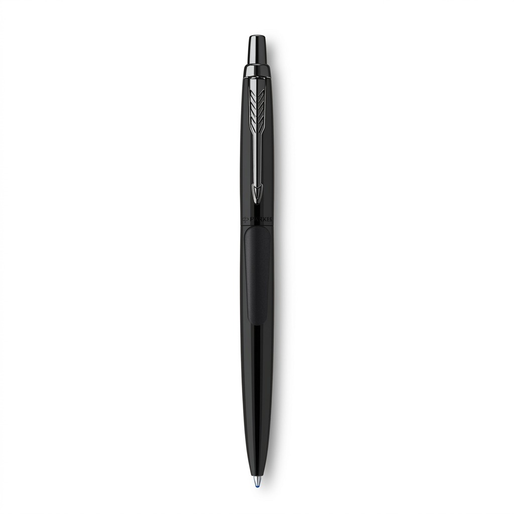 Parker Jotter XL monochrome matte black ballpoint pen with signature arrow clip on a white background
